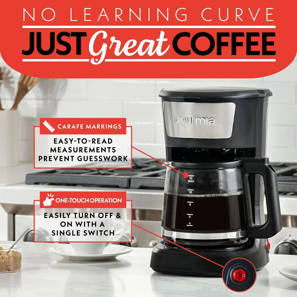 Gourmia One-Touch Coffee Maker 12 Cup with Pause & Serve, Auto Keep Warm, Black - USA MEGA SHOP