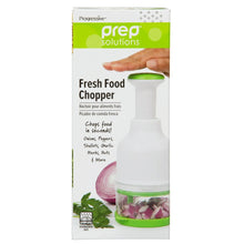 Fresh food chopper product box with white-and-green packaging