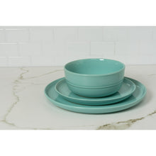 Seafoam green ceramic cereal bowl, stacked with matching plate, set of 6
