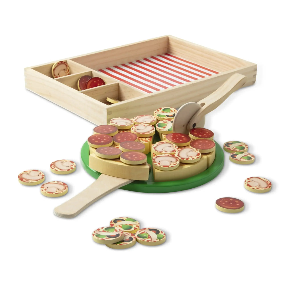 Melissa & Doug Wooden Pizza Party Play Food Set with 36 Toppings for Toddlers Age 3+ - USA MEGA SHOP