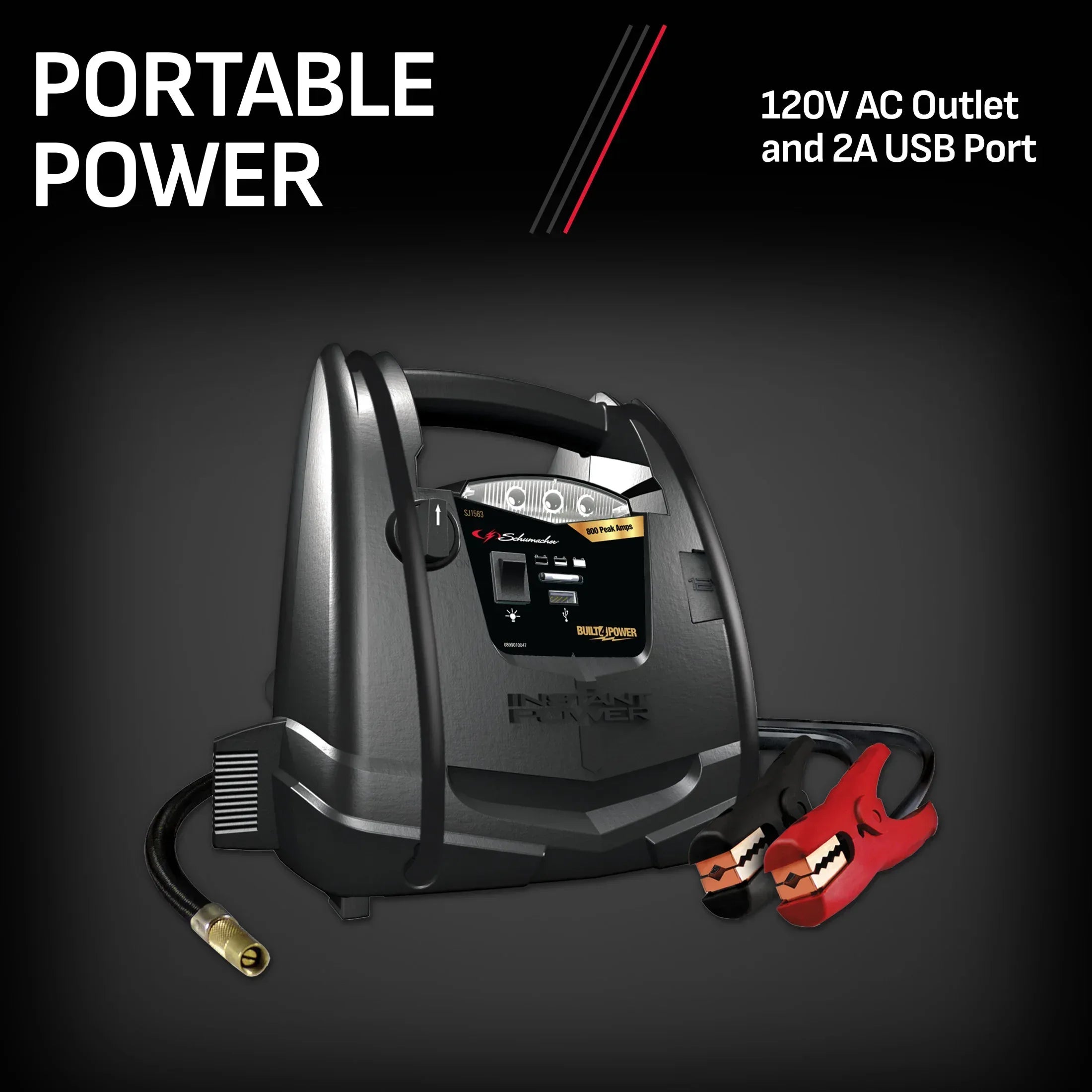Schumacher Electric 800A Car Battery Jump Starter and Portable Power Station, 150-PSI Air Compressor, 12V Sport, Auto, and Marine Batteries, SJ1583