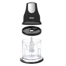 Ninja food processor with black top and clear bowl, chopping blade assembly