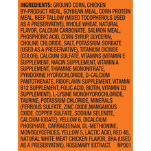 Dry cat food package ingredients list text