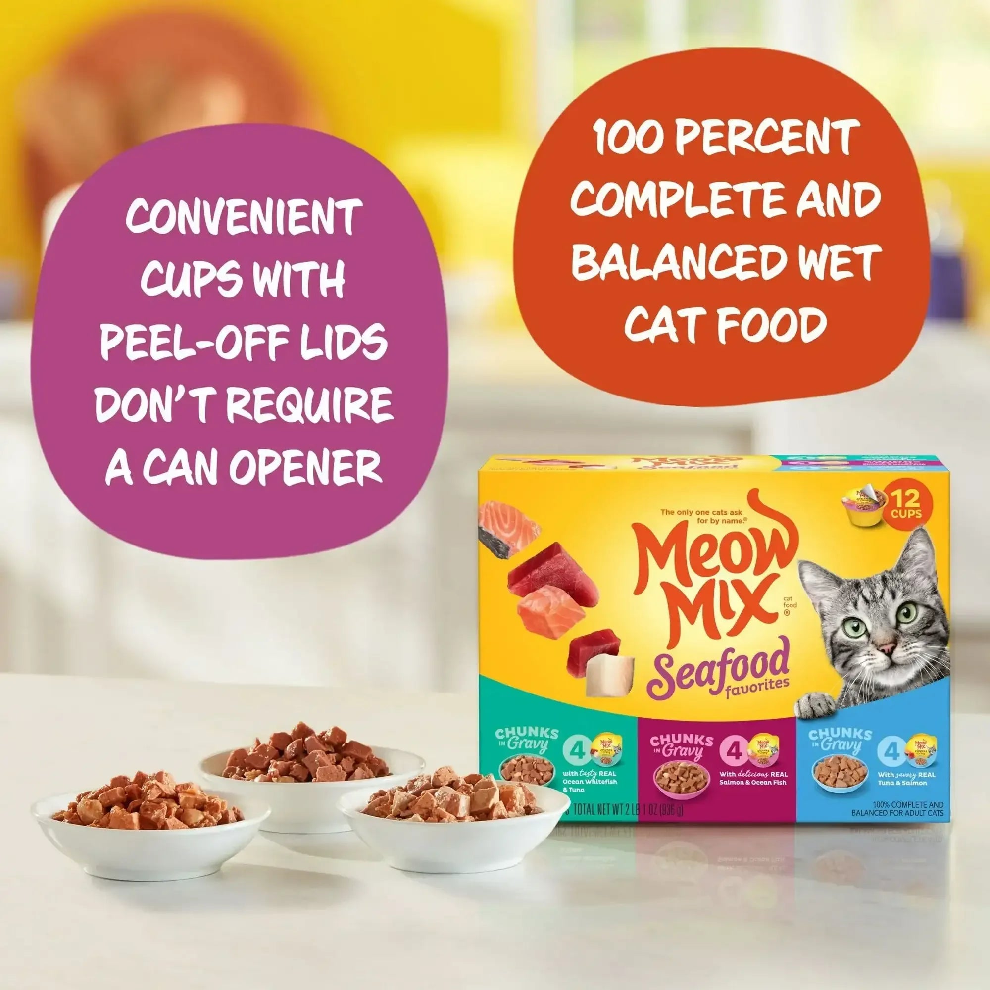 Meow Mix Savory Morsels Seafood Favorites Variety Pack, 2.75 oz Can (12 Pack) - USA MEGA SHOP