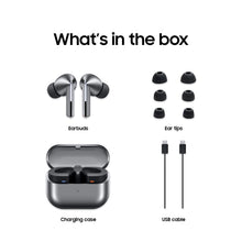 Charging case, earbuds, ear tips, and USB cable contents layout