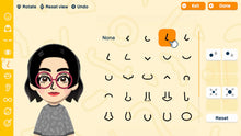 Character customization screen with a drawn face and expression icons