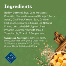 Blue Buffalo Santa Snacks ingredients panel with cinnamon sticks and biscuit pieces