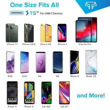 Techsmarter USB-C compatibility graphic with smartphone and tablet device images