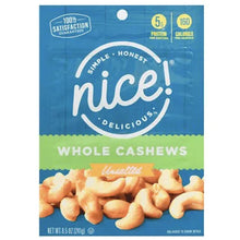 Unsalted whole cashews bag showing front label and cashew pieces