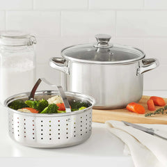 Mainstays Stainless Steel 4-Quart Steamer Pot with Glass Lid, Induction Compatible, Dishwasher Safe, Veggies, Fish