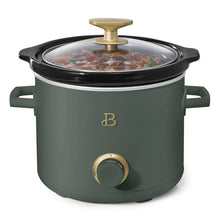 Manual slow cooker with thyme green body, clear glass lid, gold knob