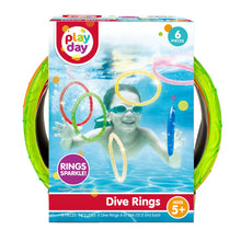 Play Day pool dive rings set box with multi-color sparkly rings inside