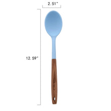 Blue silicone spoon with acacia wood handle, 12.59 in length