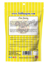 Tail Bangers dog treats package back with Our Story and feeding instructions