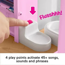 Pink dollhouse playset toilet with raised base and attached handle detail
