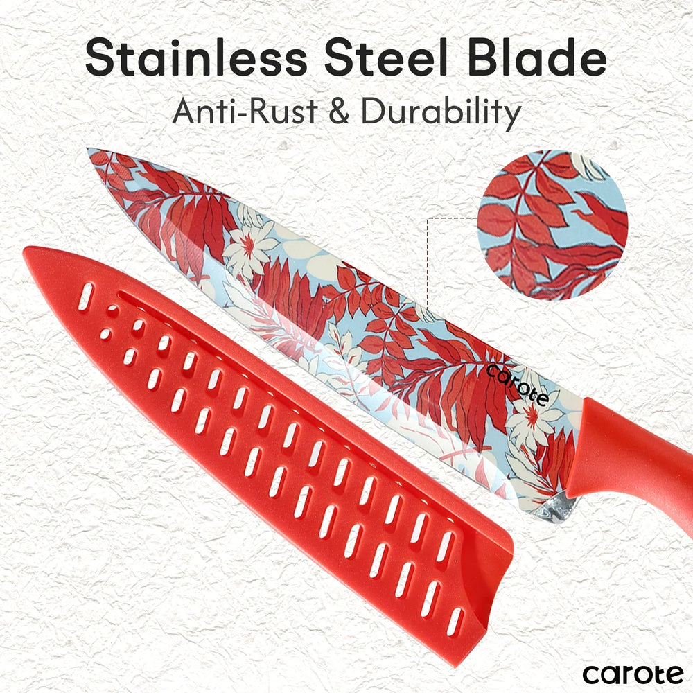 Carote 12 Pcs Kitchen Knife Set, Stainless Steel Knife Set with Nonstick Creamic Coating, Taupe - USA MEGA SHOP