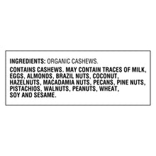 Ingredients label: organic cashews, contains milk eggs and other allergens