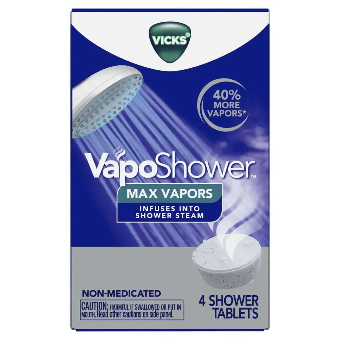 Vicks VapoShower Max Non-Medicated Eucalyptus Shower Steamer Tablets, Menthol, Aromatherapy, 4 Count