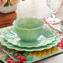 Jade scalloped bowl and plates set for dinner, styled with table setting