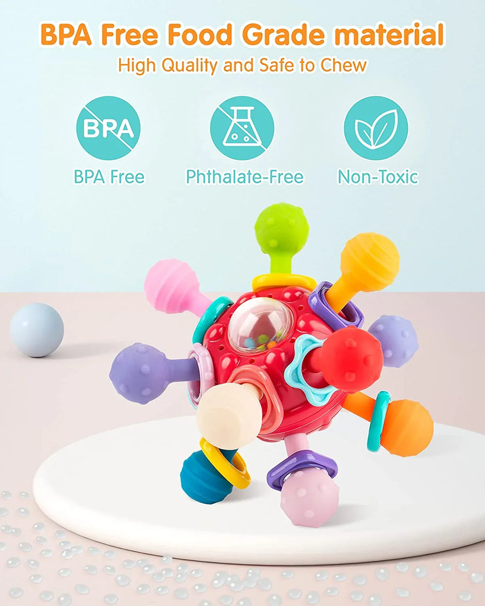 Vanmor Baby Toys Sensory Teething Balls, Baby Teething Toys for Babies 6-12 Months, Baby Teether Rattle Chew Toys, Grasping Activities Infant Toys for 12-18 Months Baby Girl Boys Gift (Red) - USA MEGA SHOP