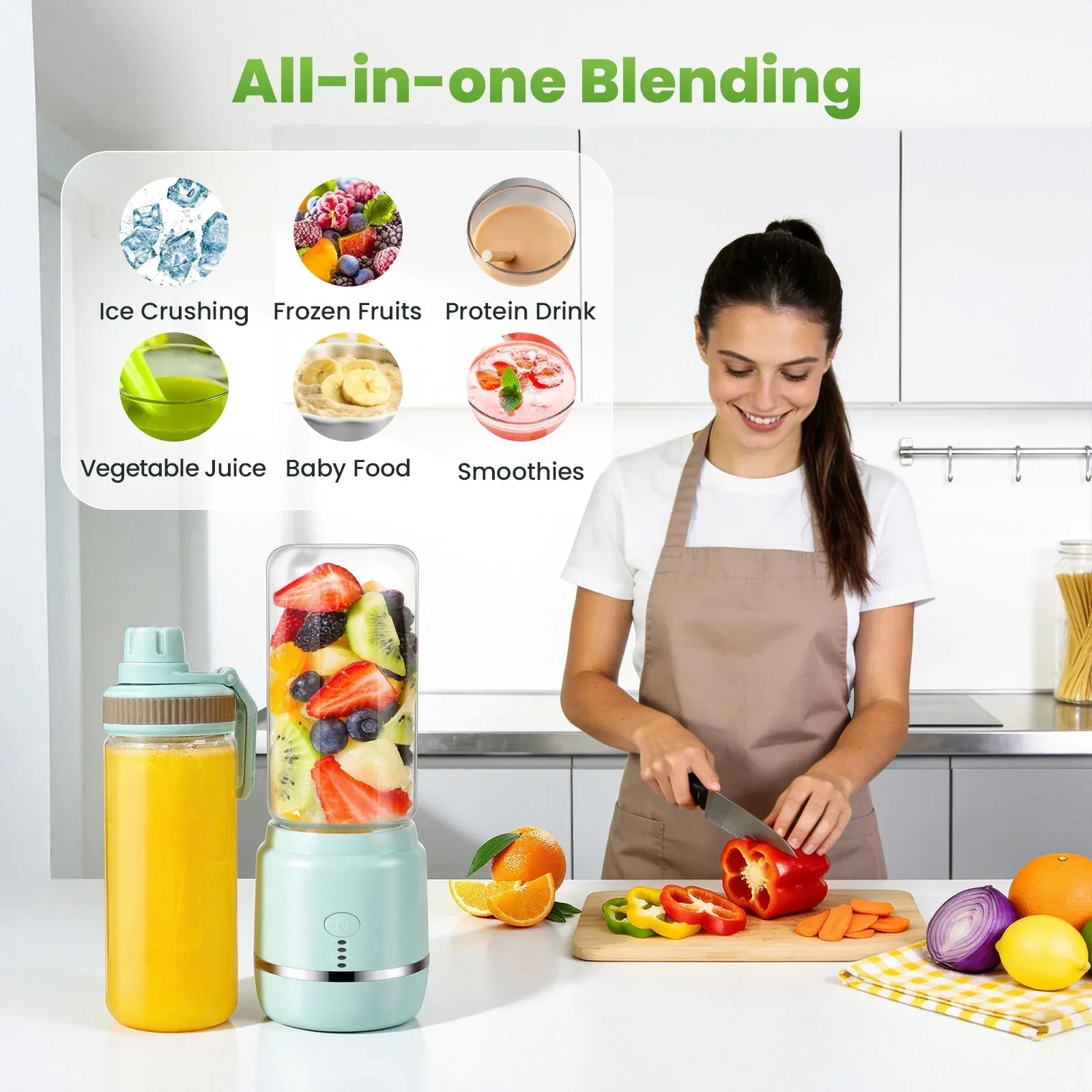 Personal Blender for Smoothies & Shakes, Portable Blender with 2 BPA-Free 15oz Cups, Ice Crushing for Kitchen Travel Gym, Includes Recipe Book, Blue