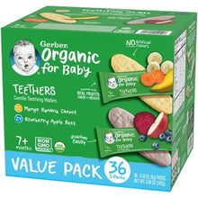 Gerber Organic teething wafer variety pack box, value pack 36 ct