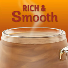 Creamy latte in a mug with Rich & Smooth callout text