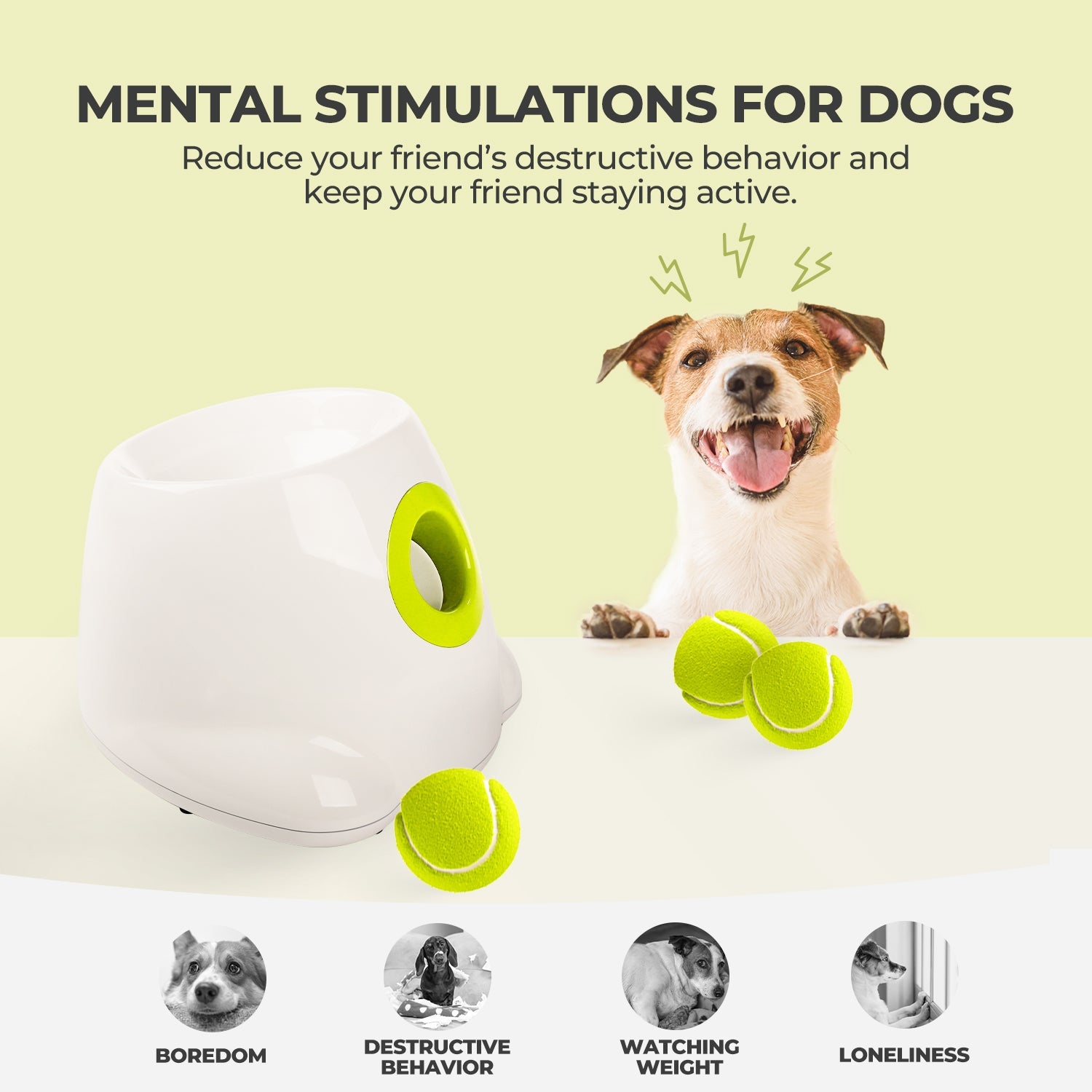 All For Paws Automatic Tennis Ball Launcher for Small to Medium Sized Dogs, 3 Balls Included, Mini