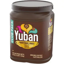 Ground coffee jar side view with Yuban Traditional Roast label, medium, 48 oz
