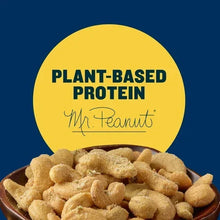 Cashew snack with plant-based protein seal and Mr. Peanut mascot