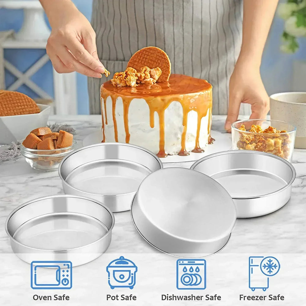 Vesteel Cake Pan, Stainless Steel Round Layer Cake Baking Pans, Non-Toxic & Healthy, Mirror Finish & Dishwasher Safe - USA MEGA SHOP