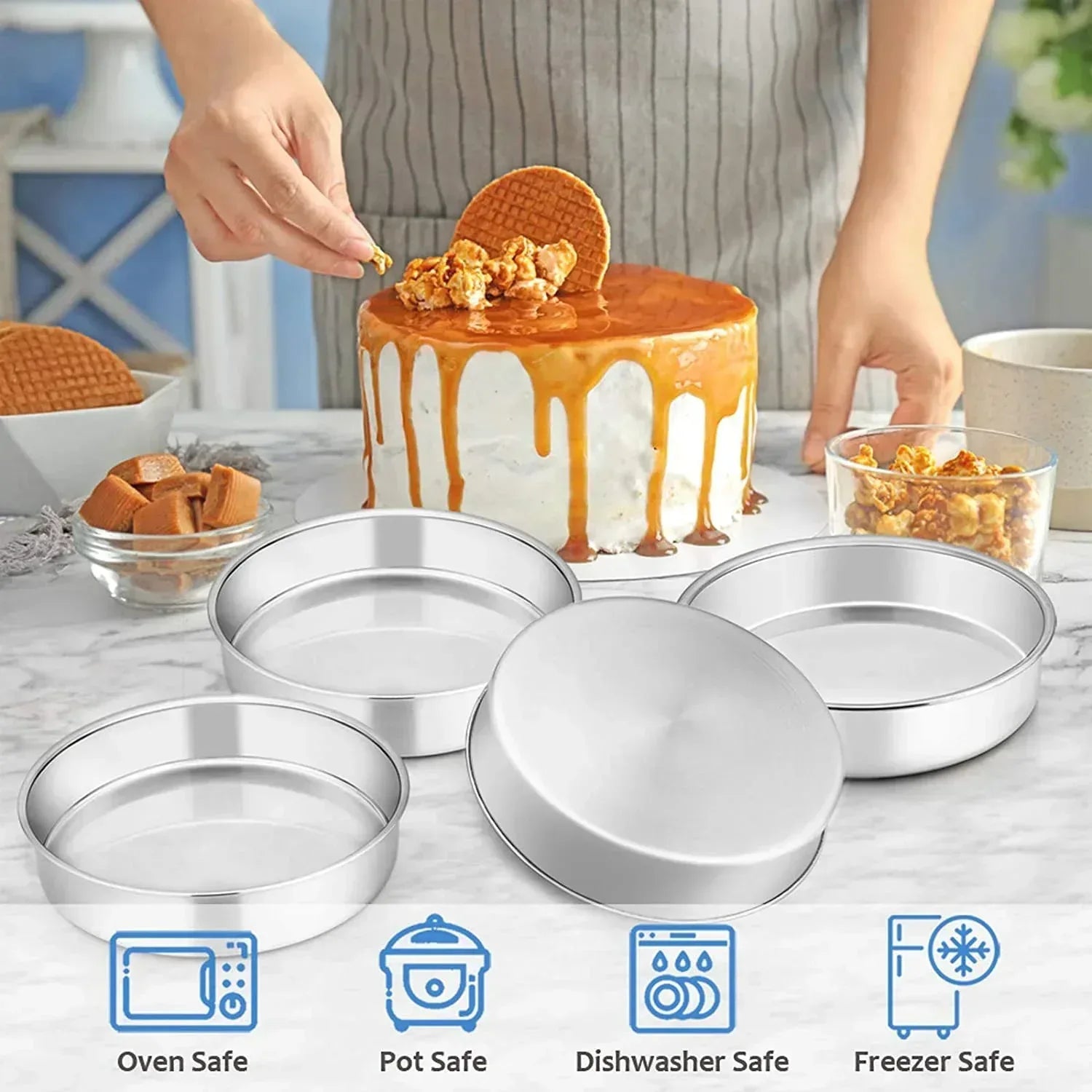 Vesteel Cake Pan, Stainless Steel Round Layer Cake Baking Pans, Non-Toxic & Healthy, Mirror Finish & Dishwasher Safe