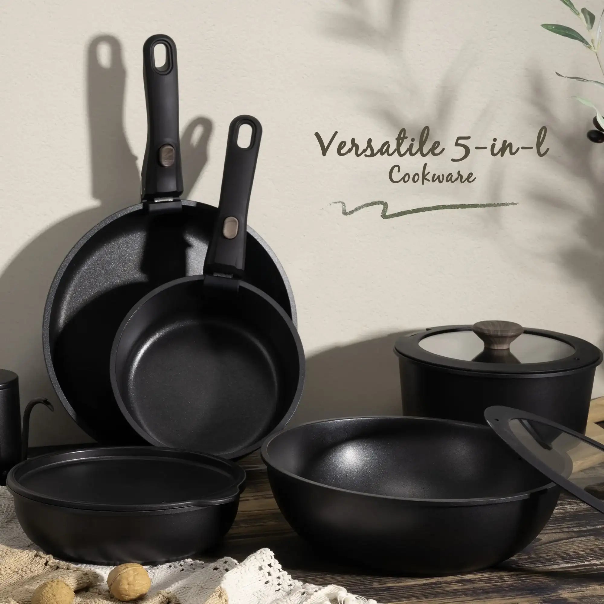 Astercook 20-Piece Pots and Pans Set, Nonstick Cookware Set with Detachable Handles, Oven & Dishwasher Safe, Induction Compatible, Stackable RV Kitchen Cooking Set