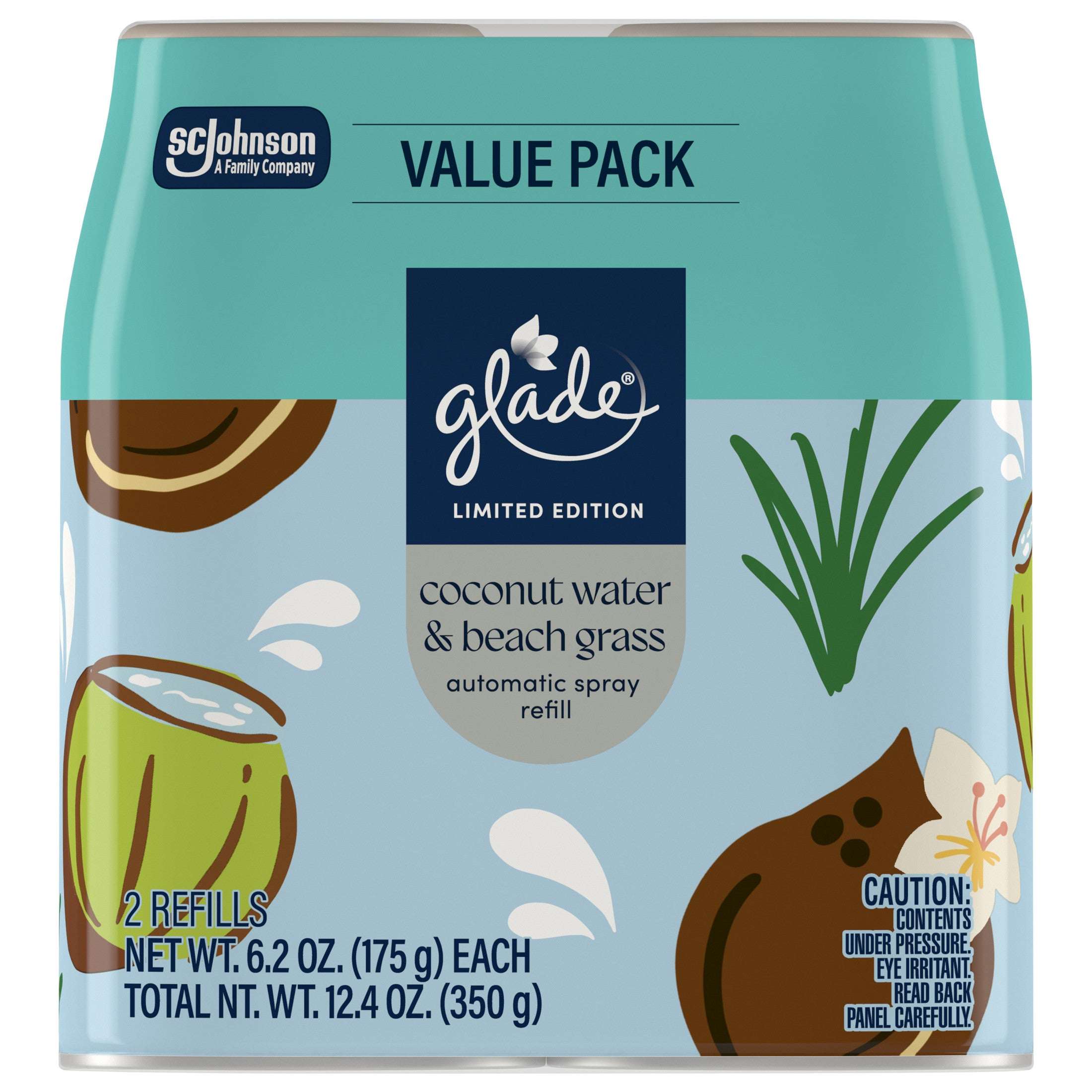 Glade® PlugIns®, Coconut Water & Beach Grass, Large Auto refills, 12.4 oz, 2 Count