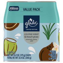 Glade value pack automatic spray refill, coconut water & beach grass, 2 refills