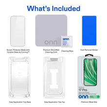 Screen protector kit includes glass protector, microfiber cloth, cleaning wipe, and tray