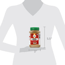 Organic garam masala powder bottle with size markers, about 3 in wide and 5.5 in tall