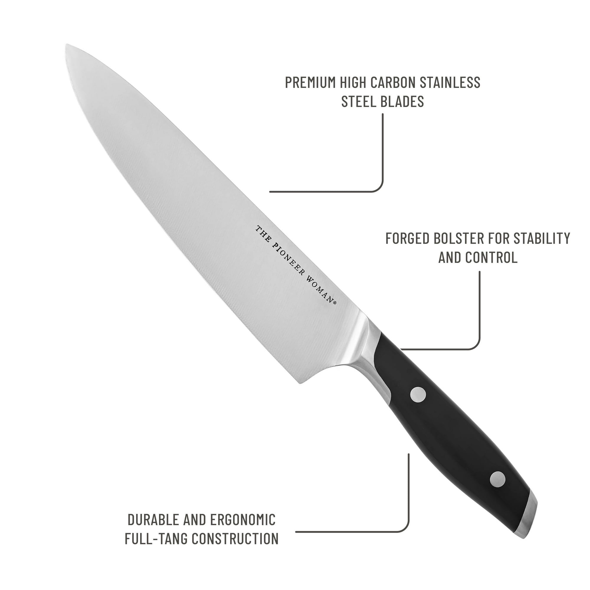 The Pioneer Woman 14-Piece Knife Block Set Stainless Steel Knives with Ergonomic Handle, Black