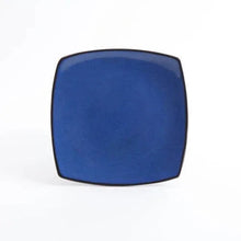 Blue square stoneware dinner plate with glossy finish