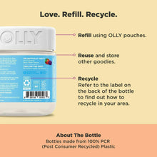 OLLY Kids multivitamin & probiotic gummy bottle with recycling and refill instructions