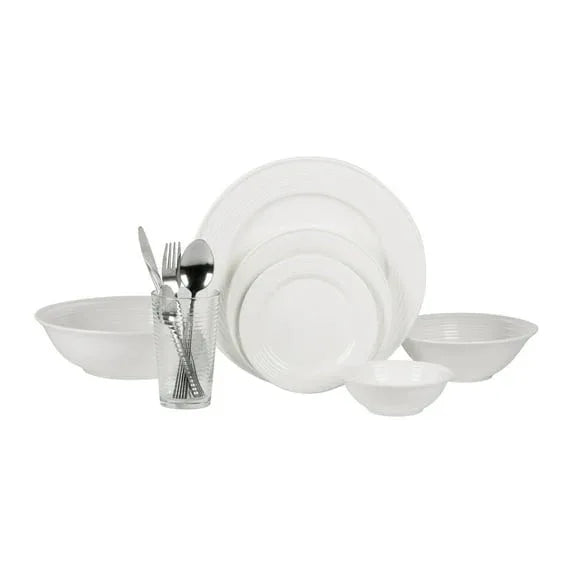 10 Strawberry Street Nova White Round 62-Piece Stoneware Dinnerware Set, Service for 6