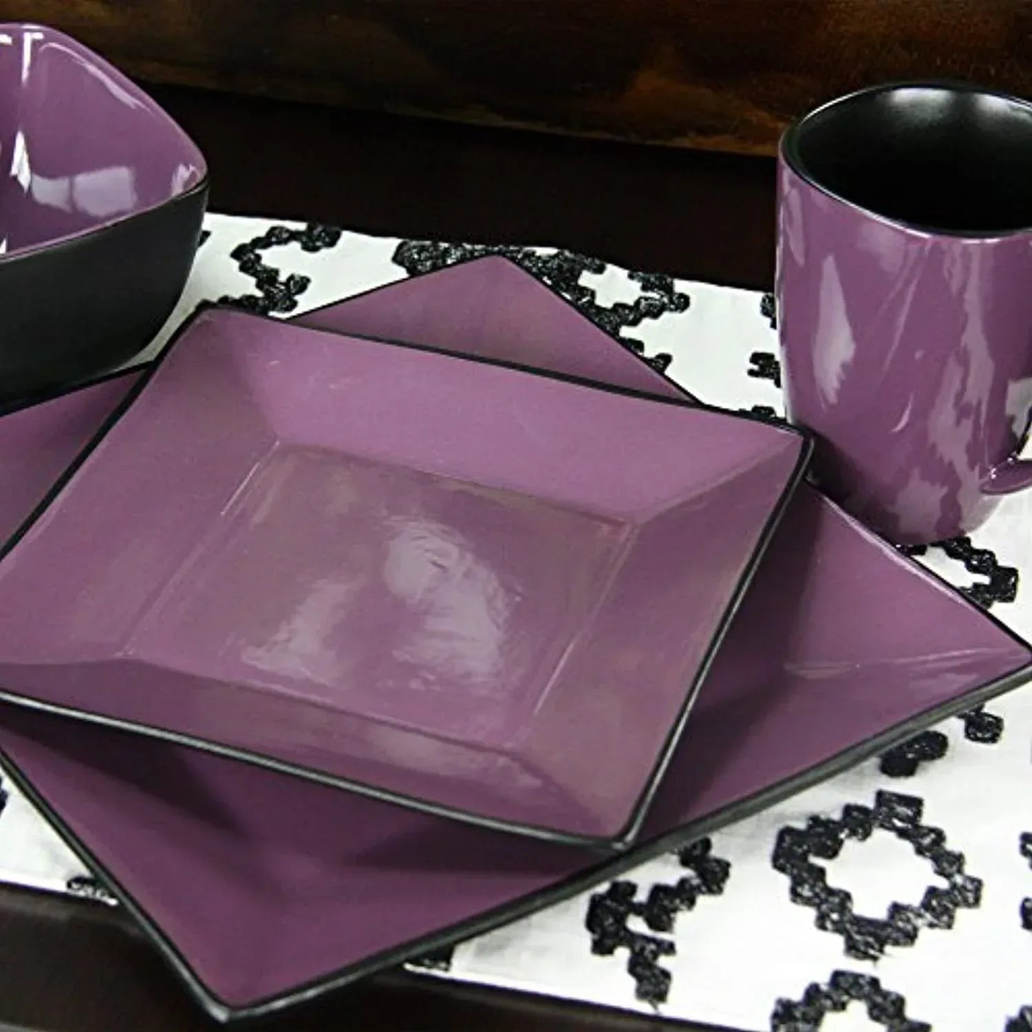 Elama Mulberry Loft 16 Piece Modern Premium Stoneware Dinnerware Set for 4