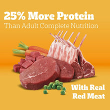 Dry dog food with real red meat and 25% more protein ingredients