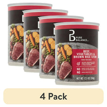 Wet dog food can with red label: beef, vegetables & brown rice stew, 12.5 oz