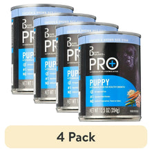 Wet dog food can, Puppy Pro+ label for chicken & brown rice stew, 4-pack