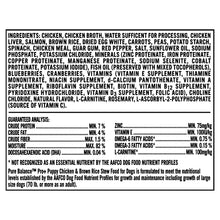 Wet dog food can ingredients panel for chicken stew with vitamins and minerals