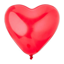 Red heart-shaped latex balloon with glossy finish and small tied valve
