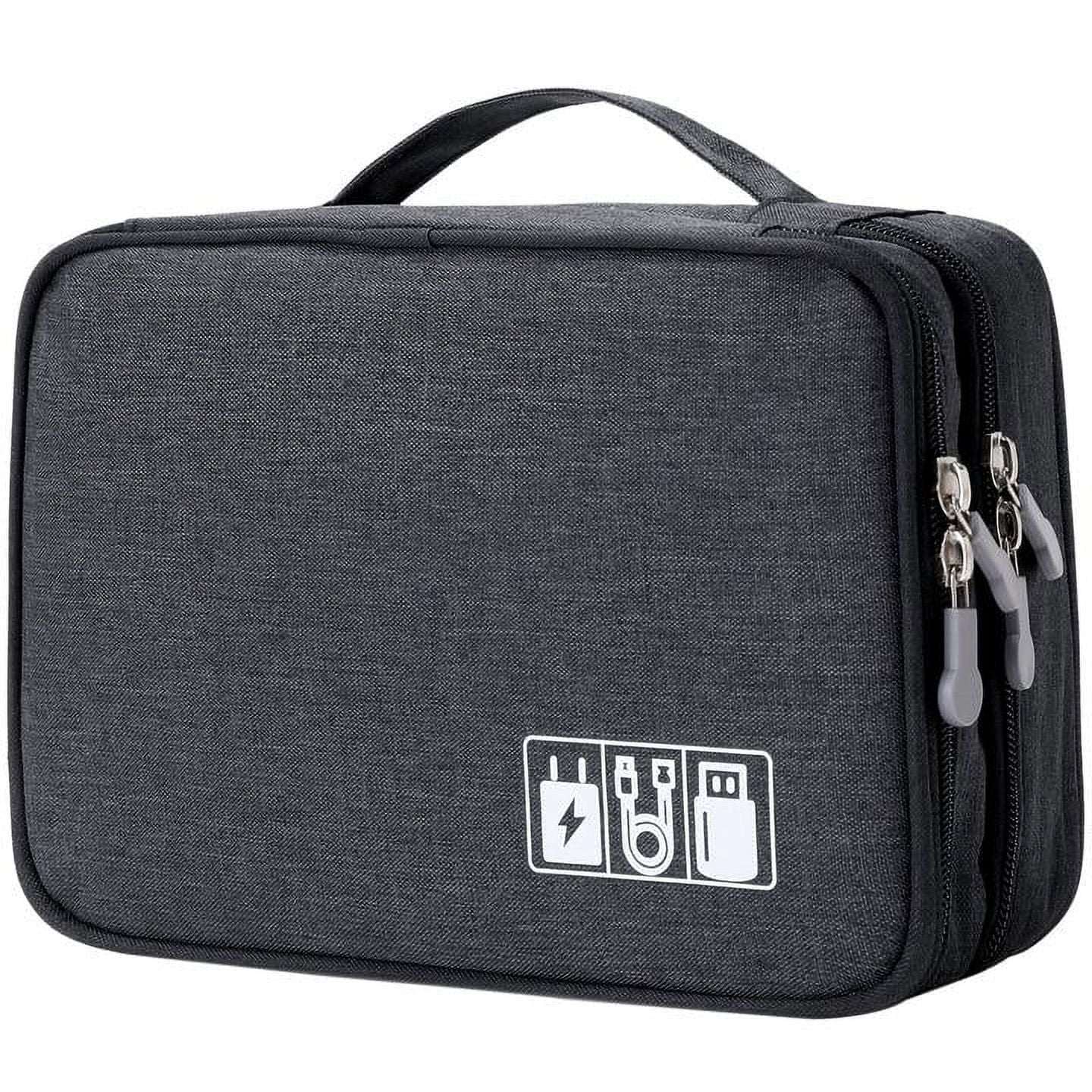 Travel Digital Electronics Accessories Case, Waterproof, Double-Layer, Cable Organizer Bag for USB Drives, Chargers, Memory Cards (Blue)
