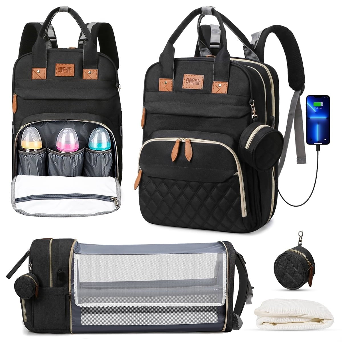 Expandable Diaper Bag Backpack, 35L Capacity, Waterproof, Unisex, Large for Twins, with Changing Pad, Ideal for Travel