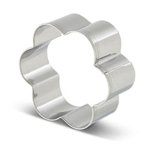 Floral clover-shaped stainless steel cookie cutter with scalloped cutout